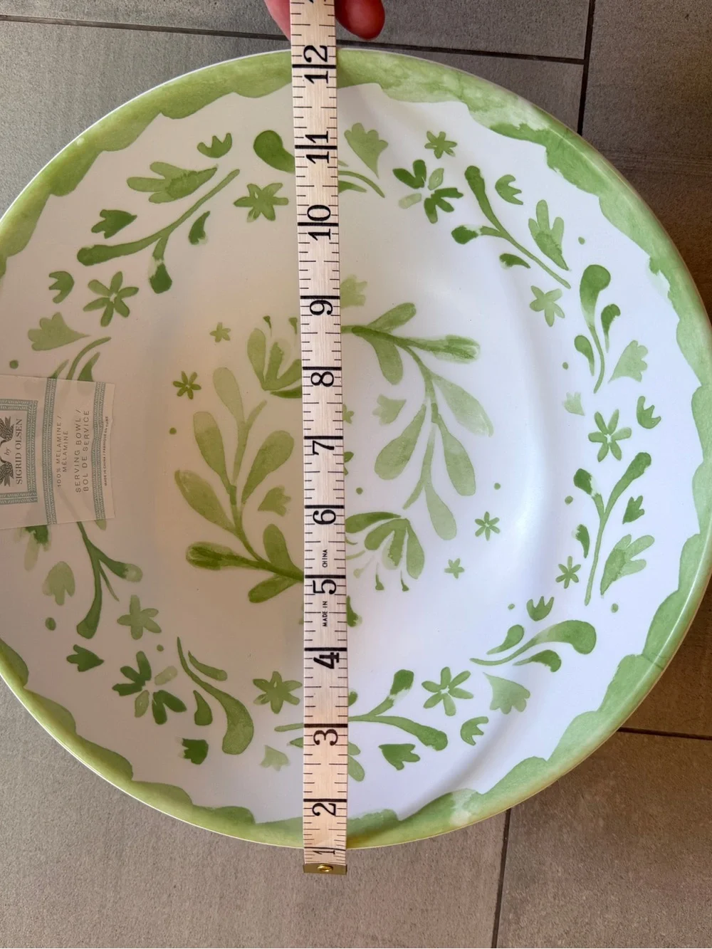NWT Large Green Floral Melamine Serving Bowl for indoor & outdoor use, Fun too!